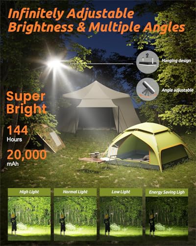 Eventek 20000mAh Rechargeable LED Camping Lantern - Ultra Bright Camping Lights & Portable Power Bank, 144H Long Runtime, IPX5 Waterproof Emergency Lights for Home Power Outages, Hurricane Gear