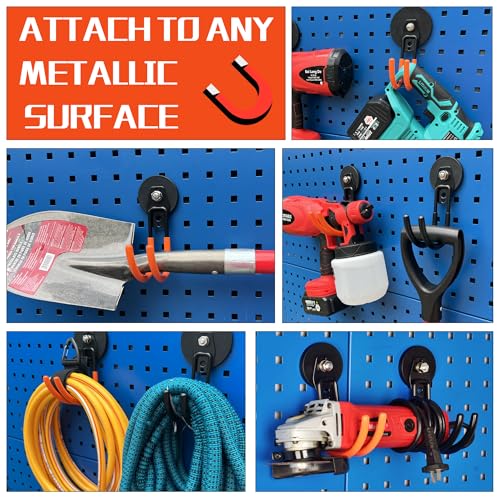 ULIBERMAGNET Garage Strong Magnetic Hooks, 4 Pack Heavy Duty Large J Hooks with Magnet, Anti-Slip Coating Magnet Hooks for Garden Tools, Ropes,Drill,Magnetic Double Hooks for Metal Cabinet,Pegboard - style: 2.59" Strong Medium J Orange 4PC