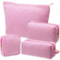 Sanwuta 4 Pcs Seersucker Pouch Cosmetic Bag Set Seersucker Makeup Bag Women Stripe Large Travel Toiletry Organizer Aesthetic Preppy Storage for Embroidery Women Bridesmaid Gifts(Pink) - color: Pink