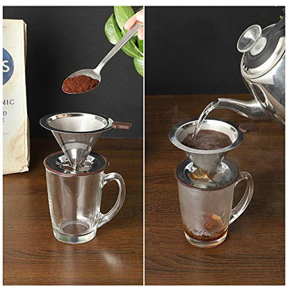 Pour Over Coffee Dripper, Reusable Paperless Coffee Filter,Professional Stainless Steel Drip Cone Brew Coffee Strainer,Upgraded Double Micro Mesh Filter with Cup Stand,1-2 Cup - size: 1-2 Cup