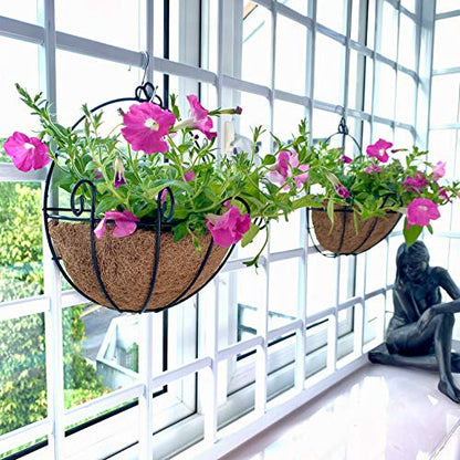 Shoplala Wall Hanging Planter for Outdoor (2 Pack, 10 Inch) Black Metal Hanging Flower Basket for Plants, Wall Planters with Coco Liner Indoor Wall Mounted Plant Holder Outside Balcony Fence Rail Deck - size: 10" (25cm) x 2 Pack