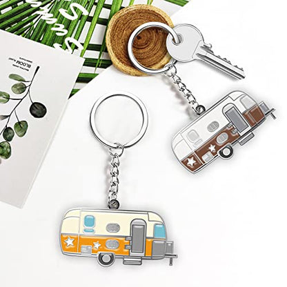 Camper Keychain Happy RV Keyring RV Keychain Couples Keychain Set Gifts for Men Women Camping Accessories 2 Pack - color: Orange&coffee Brown