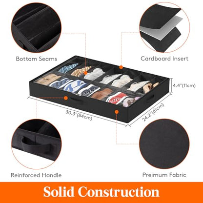 Lifewit Under Bed Shoe Storage Organizer 1 Pack(14 Shoes Cells+4 Boots Cells), 4.3 Inches Profile Fabric Shoes Container Box with Clear Cover, Foldable Storage Bag with 2 Handles, Fits 11 to 18 Pairs - style: 14 Shoes Cells+4 Boots Cells