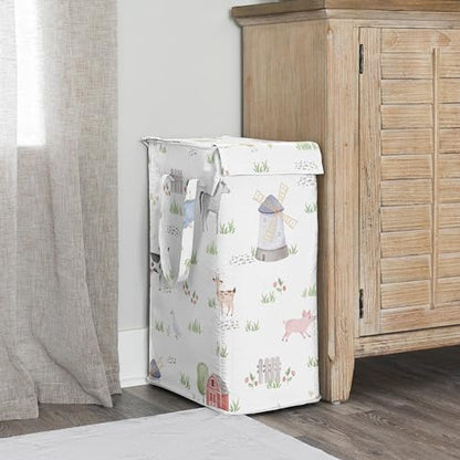 Sweet Jojo Designs Farm Animals Boy Girl Gender Neutral Laundry Hamper Foldable Dirty Clothes Basket with Handles Baby Nursery Kids Bedroom Teen Bathroom Watercolor Farmhouse Barn Horse Cow Pig Goat - color: Farm Animals