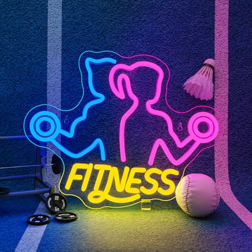 Gym Neon Sign Fitness Neon Signs for Wall Decor for Sports Club Home Workout Game Room Man Cave Sports LED Light Up Gym Art Decor Barbell Light Sign Gifts for Fitness Lovers - color: Fitness