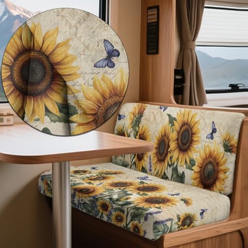 Butterfly Sunflower Pattern 2 Pack RV Dinette Cushion Covers Breathable Camper Cushion Slipcover Replacement Non-Slip Furniture Protector for RV Camper Car Bench - color: Butterfly Sunflower