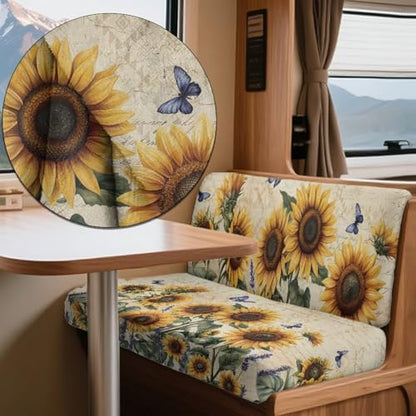 Butterfly Sunflower Pattern 2 Pack RV Dinette Cushion Covers Breathable Camper Cushion Slipcover Replacement Non-Slip Furniture Protector for RV Camper Car Bench - color: Butterfly Sunflower