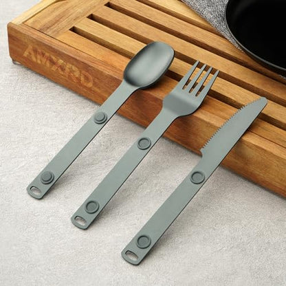 Magnetic Camping Utensils Set, Knife, Fork & Spoon Cutlery Set, Portable & Reusable Metal Aluminum Travel Flatware, 3-PACK, Gray - color: Gray