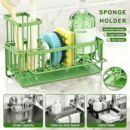 Sponge Holder for Kitchen Sink, Kitchen Sink Caddy, Kitchen Sink Sponge Holder, Dish Sponge Holder, Kitchen Sink Organizer for Sponge, Dish Brush, Scrubber(9.65" x 3.74" x 6.3", Avocado) - color: Avocado