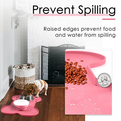 Super Design Dog Food Mat Dog Bowl Mat for Food and Water Silicone Non Spill Cat Feeding Mat Puppy Placemat Waterproof - 20.5" x 14.5", Pink - color: Pink-2