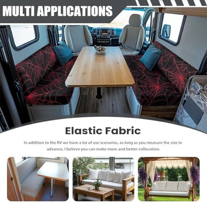 RV Dinette Cushion Covers Red Spider Web Stretch Camper Cushion Cover Booth Seats Replacement RV Cushion Covers Washable Sofa Furniture Protector - color: Red Spider Web