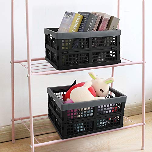 3-Pack 15 L Plastic Collapsible Crate, Folding Storage Baskets, Black