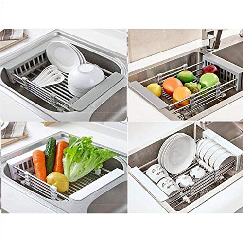 CARNAVAL Stainless Steel Kitchen Drying Rack, Retractable Drain Basket with Adjustable Armrest, Over The Sink Dish Drying Rack