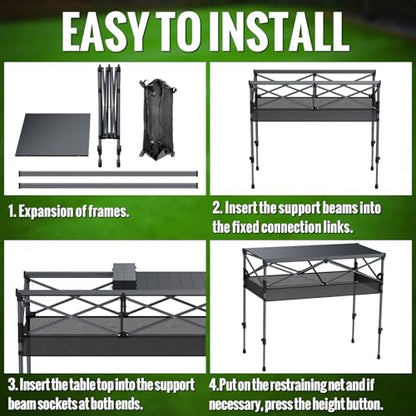 GARLLEN Folding Table for Camping, 2 Adjustable Height Portable Roll-up Picnic Table with Storage Net, Lightweight Aluminum Outdoor Table with Carrying Bag for Camping, BBQ, Beach, 39"L x 20"W - size: Tabletop Size: 39.3"L x 19.6"W