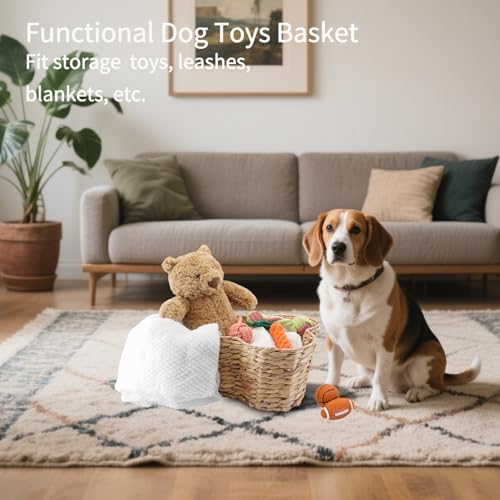 Water Hyacinth Dog Toy Basket, Bone Shaped Dog Toy Storage Basket, Pet Toys Organizer Bin, Handmade 16" x 13" x 7"