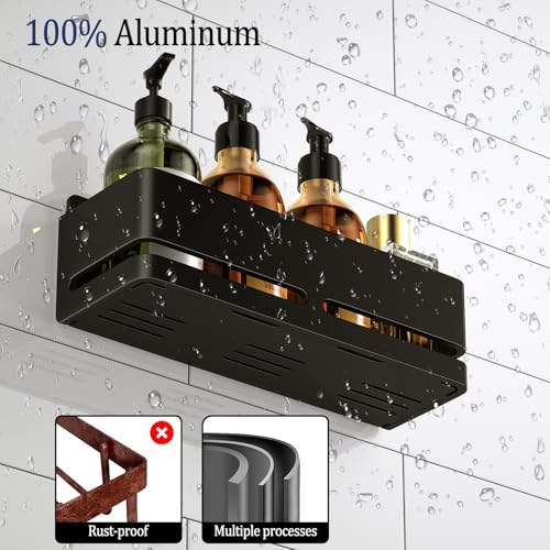 Bathroom Shower Caddy (5-piece Set), wall-Mounted Shelf with soap Dish and Toothbrush Holder, no Drilling Required, Ideal for Bathroom Storage and Also Suitable for Kitchen (Black) - size: Black-5-piece set