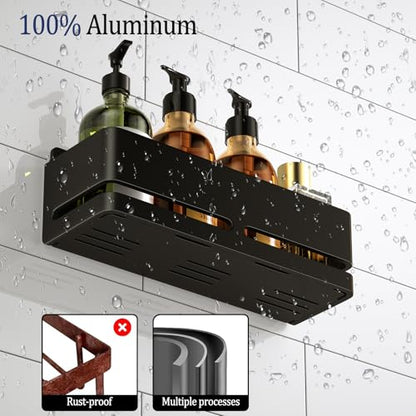 Bathroom Shower Caddy (5-piece Set), wall-Mounted Shelf with soap Dish and Toothbrush Holder, no Drilling Required, Ideal for Bathroom Storage and Also Suitable for Kitchen (Black) - size: Black-5-piece set