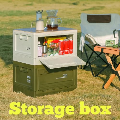 Foldable Closet Box Car Storage Container Camping Folding Storage Box Wood Lid Camping Storage Bin - color: ArmyGreen-27L
