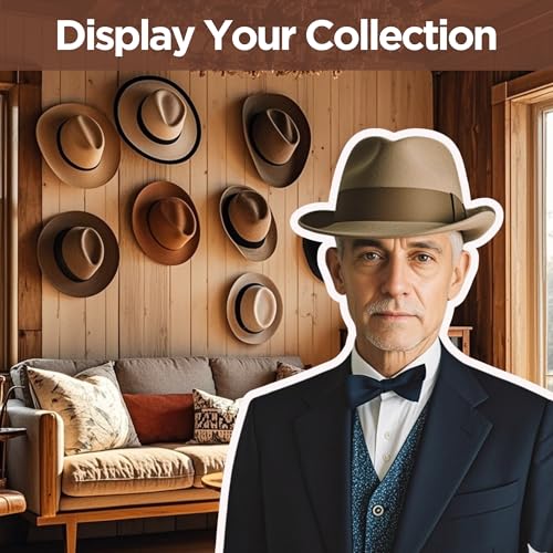 3 Inch Adhesive Hat Hooks for Wall(10-Pack), Cowboy Hat Rack, Strong Hold Hat Hangers, No Drilling, Hat Holder Organizer for Walt, Door, Closet