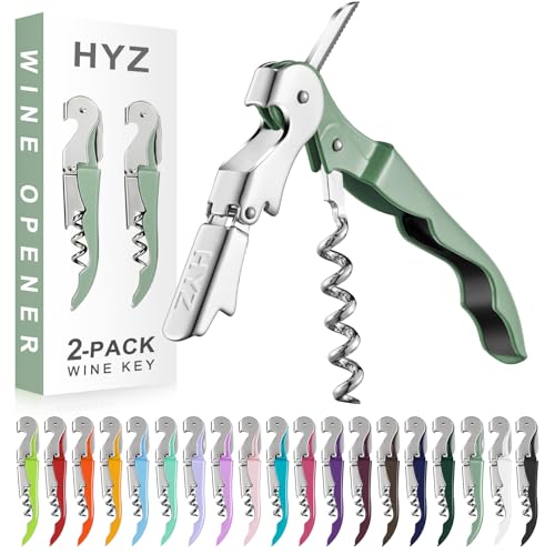 HYZ 2-Pack Wine Opener Waiter Corkscrew, Professional Wine Key for Servers, Bartender with Foil Cutter, Manual Wine Bottle Opener Double Hinged (Army Green) - color: Army Green