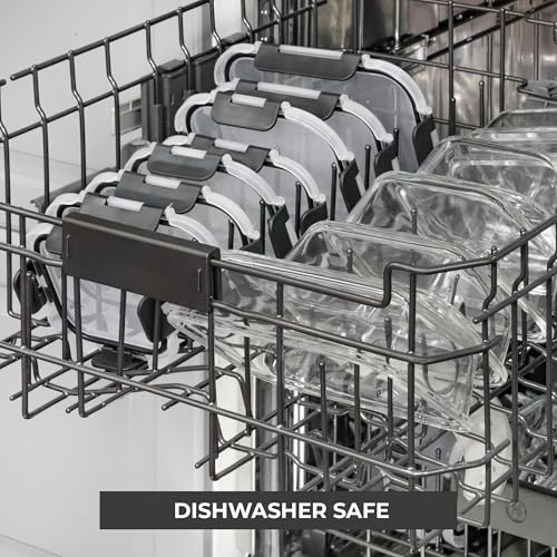 Freshware Glass Storage Containers with Lids, 24 Pieces, 12 Containers with 12 Lids, Glass Meal Prep Container for Lunch, Food Storage Containers, Leak Proof, Freezer Safe, Grey