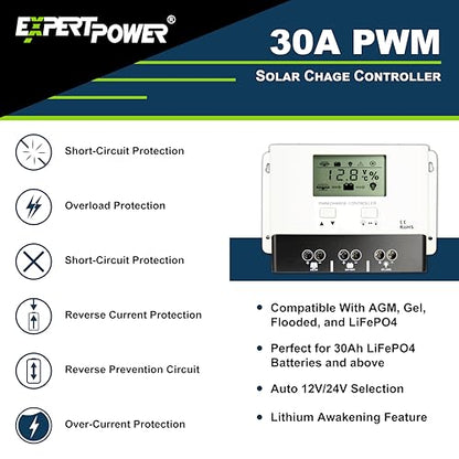 ExpertPower 400W 12V Solar Panel Kit | 400W Mono Rigid Solar Panels, 30A PWM Solar Charge Controller | RV, Trailer, Camper, Marine, Off Grid, Solar Projects - size: 400W + 30A PWM