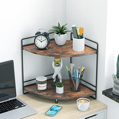 2-Tier Bathroom Counter Organizer, Wooden Corner Shelf for Vanity | Multi-use bathroom storage, holds perfume, makeup, spices or toiletries, fits bathroom, dresser, kitchen countertops
