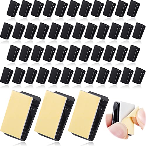 50 Pieces Self Adhesive Clips Wall Tapestry Clips Plastic Sticky Picture Hanging Poster for Teachers Double Sided Adhesive Spring for Home Office(Black) - color: Black