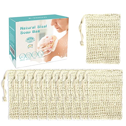 E-Know Soap Bag, 10 Pack Natural Sisal Soap Saver, Zero Waste Plastic-free Soap Net, Foaming and Drying The Soap, Massage, Peeling - color: 10 Pack
