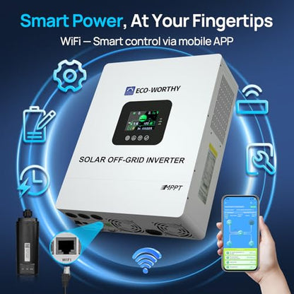 ECO-WORTHY Home Power Station Backup Power,10240Wh LiFePO4 Battery Support Communication、Bluetooth and WiFi,AC 5000W Inverter, 2Hr/5Hr Fast Charge,for Home Backup,Emergency,Solar System Components - size: 10240Wh+5KwOutput