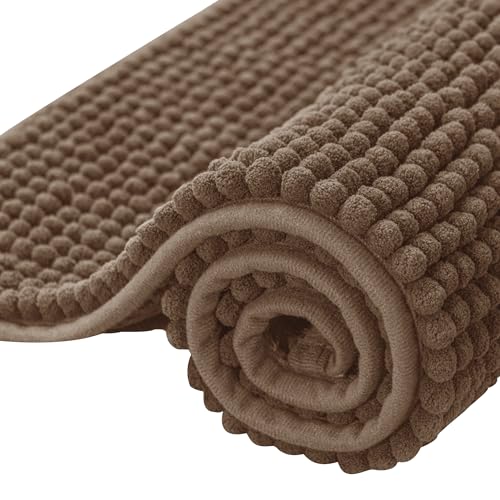 SUBRTEX Bathroom Rugs, 20" x 32" Chenille Bath Rug Soft Short Plush Bath Mat Soft Shower Mat Water Absorbent Shower Mat Quick Dry Machine Washable, Brown - color: Brown, size: 20" x 32" (Rectangular)
