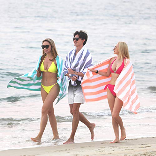 HENBAY Cotton Oversized Beach Towel - Large 70 x 35 Inch Pool Towel, Green Striped Quick Dry Swimming Cabana Towel - color: Green
