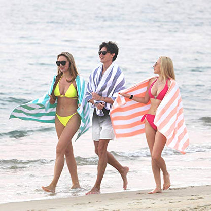 HENBAY Cotton Oversized Beach Towel - Large 70 x 35 Inch Pool Towel, Green Striped Quick Dry Swimming Cabana Towel - color: Green
