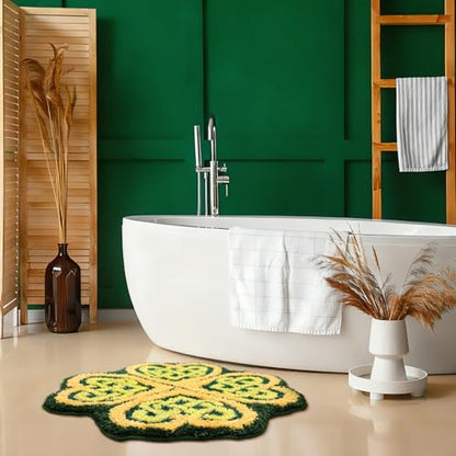 Drydiet St. Patrick's Day Shamrock Bathroom Rug Ireland Celtic Knot Door Mat Leaf Shower Mat Irish Bathroom Shower Decoration Non Slip Washable Rug 20 x 24 Inches(Retro) - style: Retro