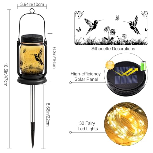 Hummingbird Solar Lanterns 3-in-1 Outdoor Waterproof - Birthday Gifts for Women Mom Christmas, Mason Jar Hanging Lanterns with Stake, Garden Decor Lights for Patio Yard Porch Lawn Balcony Decorations - style: Hummingbird