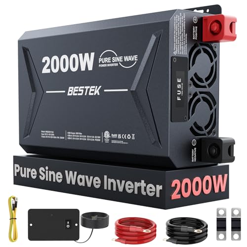 2000 Watt Pure Sine Wave Power Inverter, 12V DC to 110/120V AC Inverter with 3 AC Outlets, Remote, PD 3.0 USB Port, QC 18W, Remote Controller, LED Display,For RV Solar Systems,Semi Truck,Vehicles,Boat - color: Gray