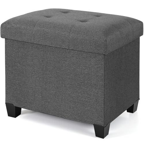 23.6" Ottoman with Storage, Rectangular Storage Ottoman, Linen Ottomans with Legs for Living Room Bedroom Dorm, Gray - color: Gray, Linen, size: 24"D x 17.5"W x 17.7"H