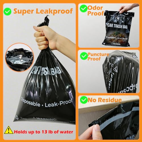 50 Count Recycled Disposable Car Trash Bags - 2.5 Gallon Heavy Duty Alternative to Bulky Car Trash Can & Car Garbage Can, Leakproof Smellproof Hanging & Stick-On Garbage Bag for Car, SUV, Truck - color: 50 Count(Black)