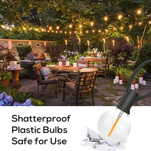 Banord 50FT G40 Globe String Lights with 26 Dimmable Plastic Bulbs, 2700K Waterproof Outdoor LED Lights for Patio, Porch, Cafe, Backyard, E12 Screw Base - size: 50FT