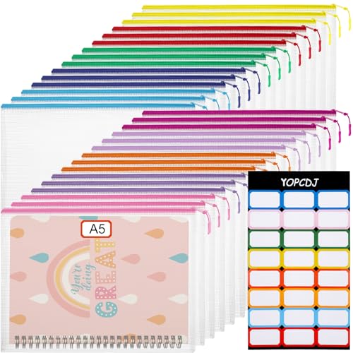 YOPCDJ 30PCS Mesh Zipper Pouch Bags, A5 9.4x6.9 Inches Waterproof Mesh Bags with Zipper, Plastic Zipper Pouches for Organizing, Mesh Bags for Travel Storage School Supplies, 10 Colors Assortment - size: A5, style: 30