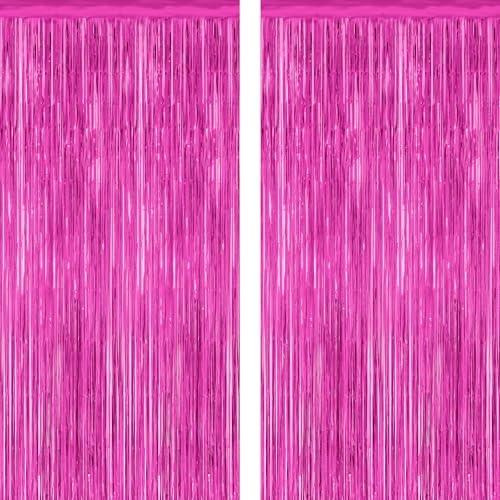 ZATAYE 2 Pack Rose Red Valentines Foil Curtain Streamer Decorations | Rose Red, Metallic Foil, 3.28 x 7.05 FT, Tinsel Backdrop, Foil Curtain Streamer, Valentines Party Decorations - color: Rose red, size: 2 PCS