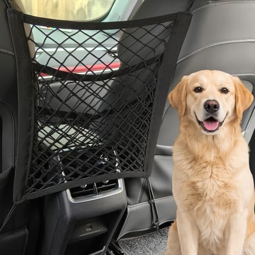 Dog Car Net Barrier for SUV Pet Barrier for Dog & Child Drive Safety Barrier with Mesh Pockets, Seat Back Net Bag Storage, Pouch Travel Accessory, Easy to Install - size: 15.7 x 13.7 Inch