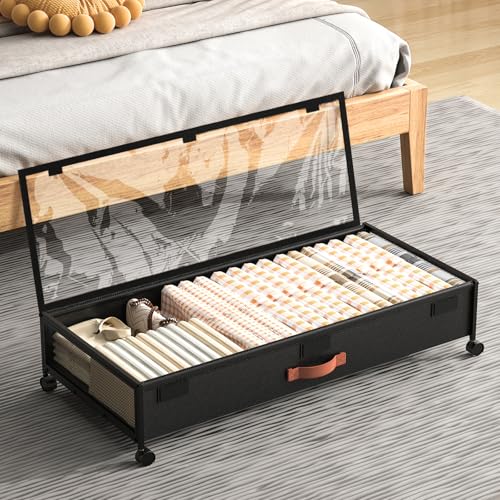 Under Bed Storage Containers with Wheels Large Underbed Shoes Blankets Clothes Toy Storage Drawers for College Dorms Bedrooms Nursery Rooms Organization (Black 1 Pack, 7.5in height(36"x16.6"x7.48")) - color: Black 1 Pack, size: 36IN (36"x16.6"x7.48")