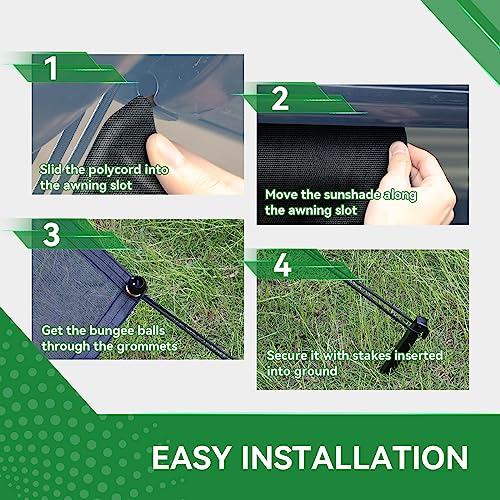 RV Awning Shade Screen with Zipper 9' x 17'3'', 600D Oxford Top + Mesh Bottom, RV Sun Shade Screen for Awning, RV Shade Complete Kits for Trailer Camper - size: 9’ x 17’3”