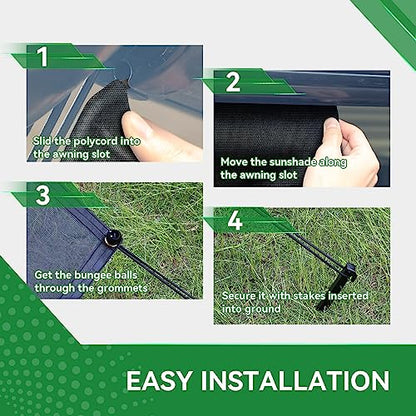 RV Awning Shade Screen with Zipper 9' x 19'3'', 600D Oxford Top + Mesh Bottom, RV Sun Shade Screen for Awning, RV Shade Complete Kits for Trailer Camper - size: 9’ x 19’3”