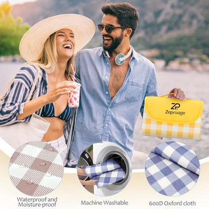 Waterproof Picnic Blankets, 80" x 80" Picnic Mat Outdoor Portable Travel Camping Striped Blue and Green - color: Striped Blue