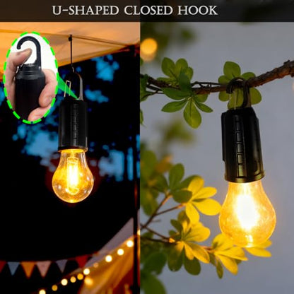 Solar Camping Lantern, Portable LED Camping Light with Light Sensor, USB Rechargeable Tent Light, Dusk to Dawn Waterproof Hanging Emergency Light for Outdoor Hiking Backpacking Patio Warm White 2 Pack