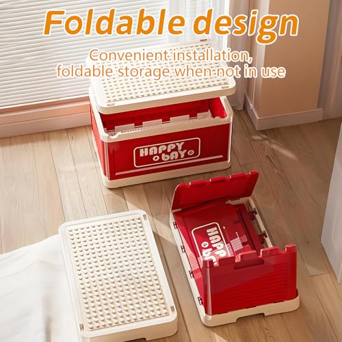 21L 22 Qt Folding Storage Box with Large Building Block Lid, Collapsible Toy Organizer Compatible with Duplo Blocks, Push Pull Storage Bin with Quiet Wheels(2pc-red+green) - color: Red+Green