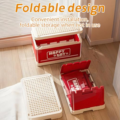 21L 22 Qt Folding Storage Box with Large Building Block Lid, Collapsible Toy Organizer Compatible with Duplo Blocks, Push Pull Storage Bin with Quiet Wheels(2pc-red+green) - color: Red+Green
