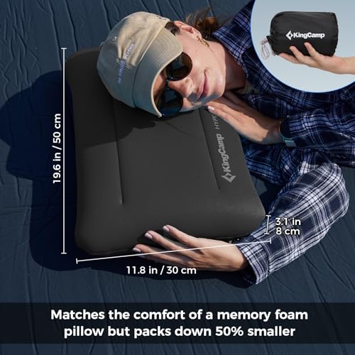 KingCamp Large Camping Pillow, Hybrid Inflatable Pillow with Soft Washable Foam Cover, Quiet Camp Pillow for Side Sleepers, Car Camping, Travel & Backpacking - color: Dark Grey